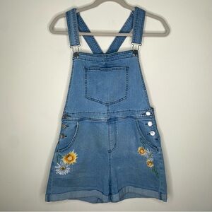 Vintage Denim Embroidered Cuffed Bohemian Shortalls S